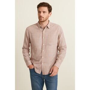 Billy Reid SZ XL White Blue Orange Check Button Down Shirt Lightweight Cotton